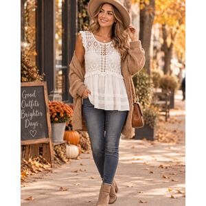 POL Womens Medium White Lace Babydoll Tunic NWT Boho Cottagecore Coastal Top